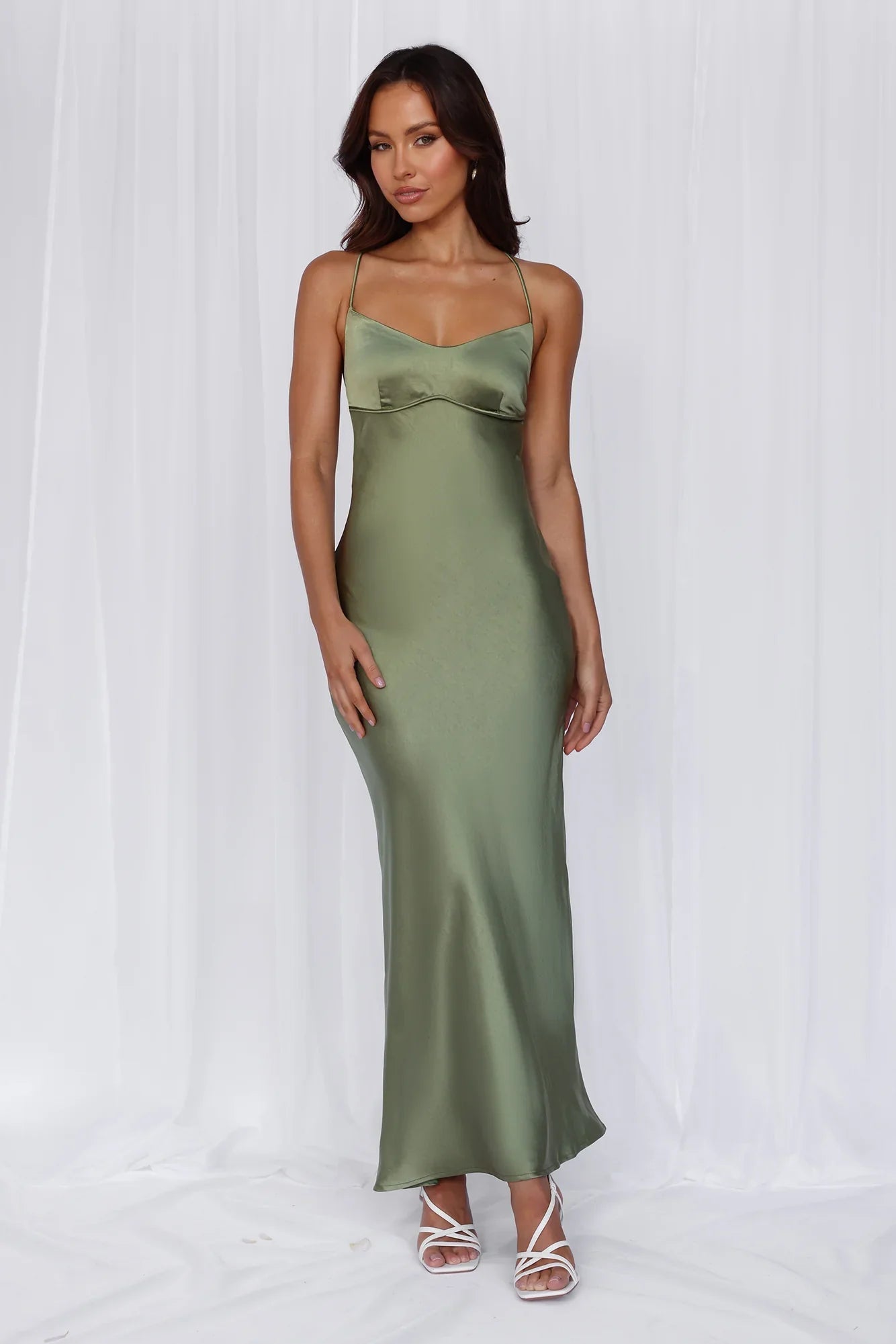 The Samara Satin Maxi Dress Olive