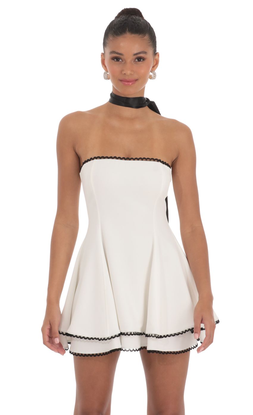 Satin Scarf Strapless Dress in White